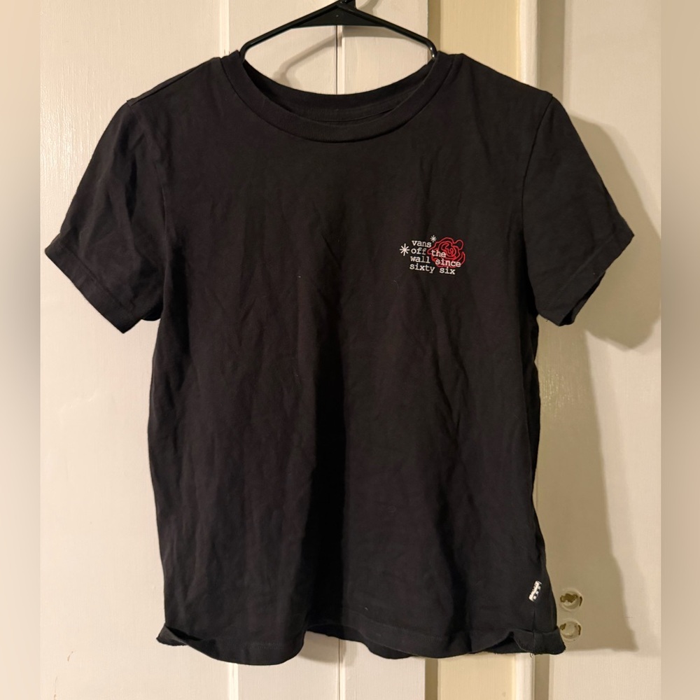 Women’s Vans Black Tee with Red and White Graphic Rose